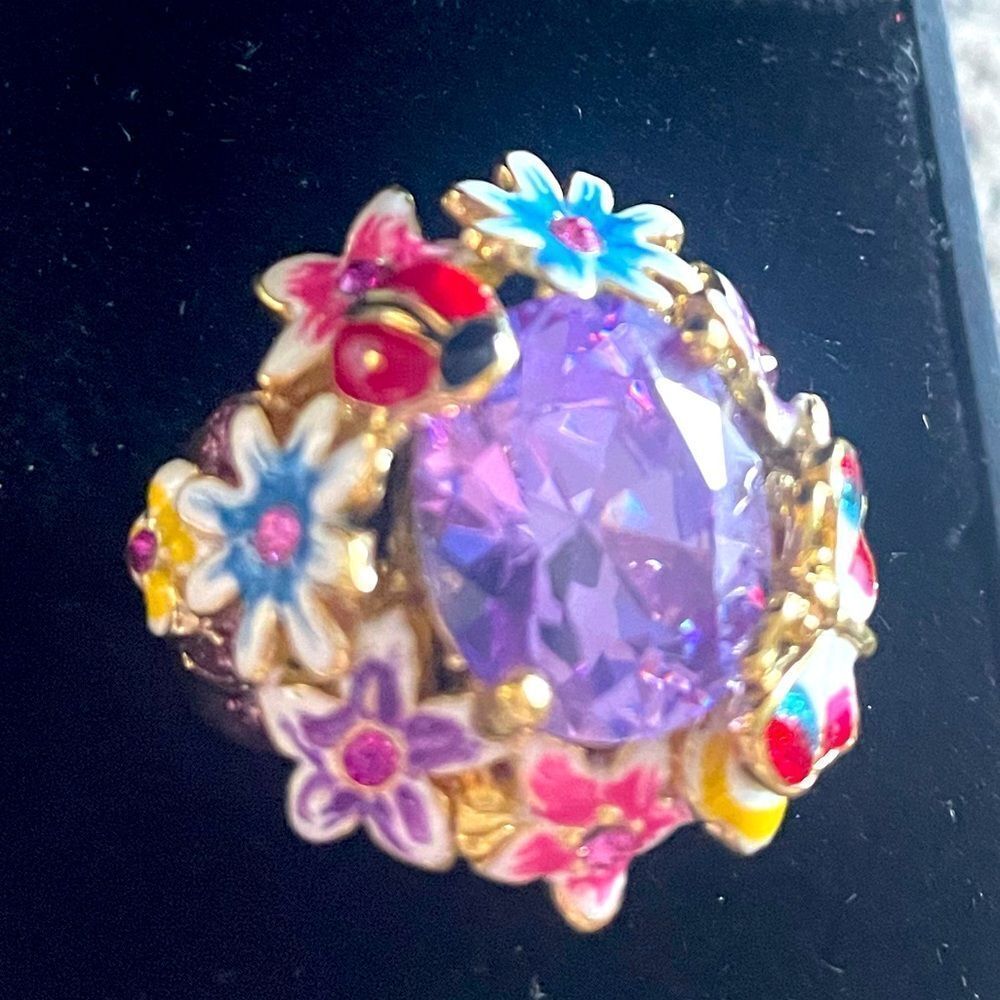 Purple Topaz Floral Garden Design Ring 18K Gold Plated STAMPED Size 4.5-5 NEW - Picture 5 of 6